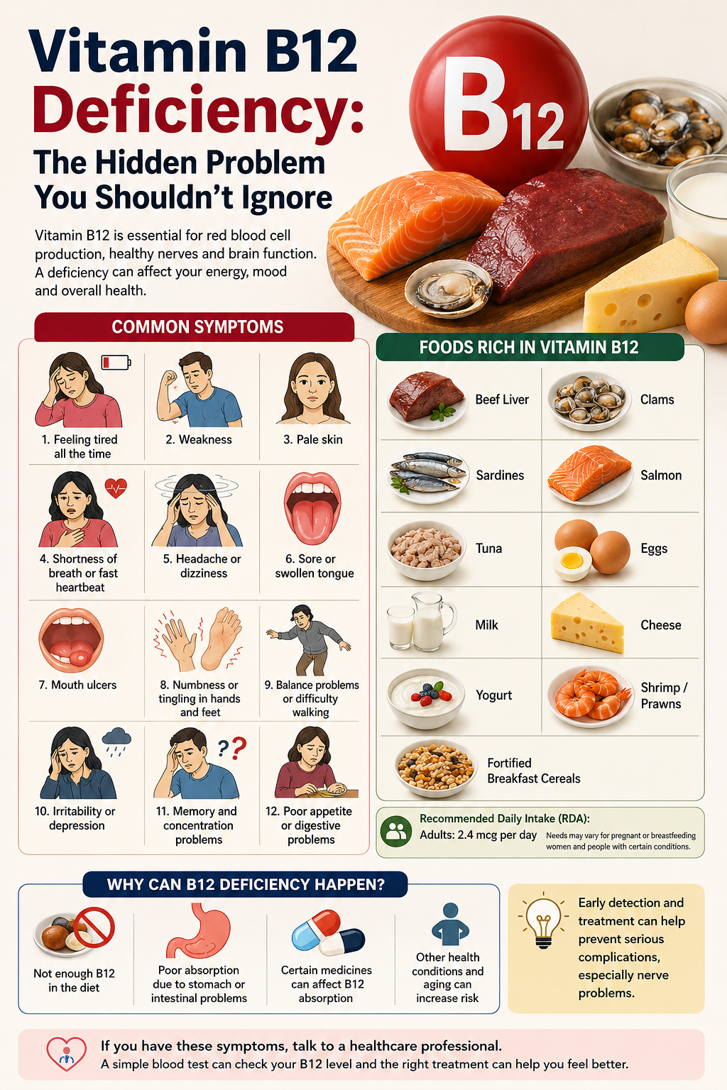 Vitamin B12 is an important vitamin that helps our blood, nerves, and brain work properly.